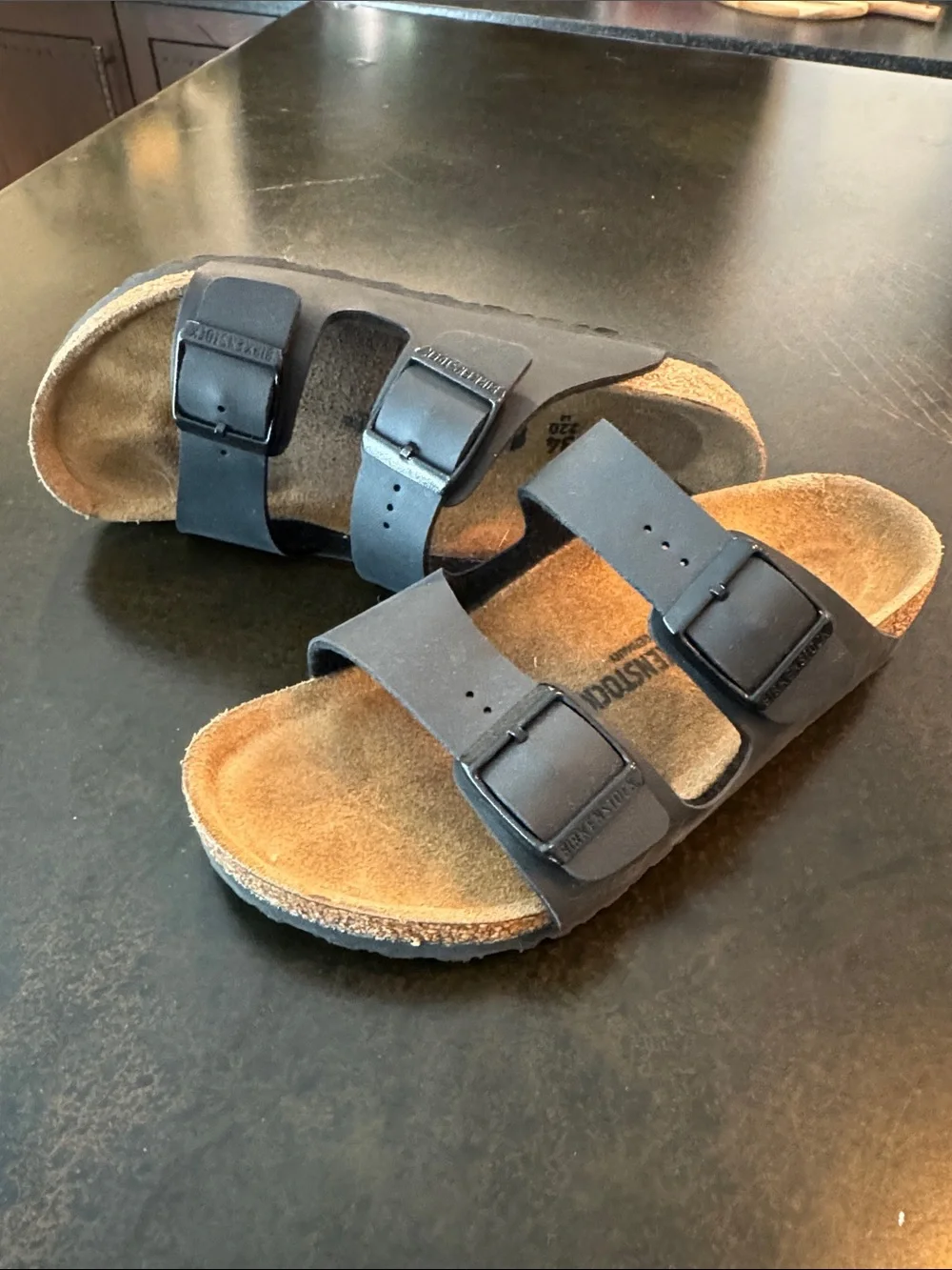 Birkenstock Kids Two-Strap Sandals in Black and Tan